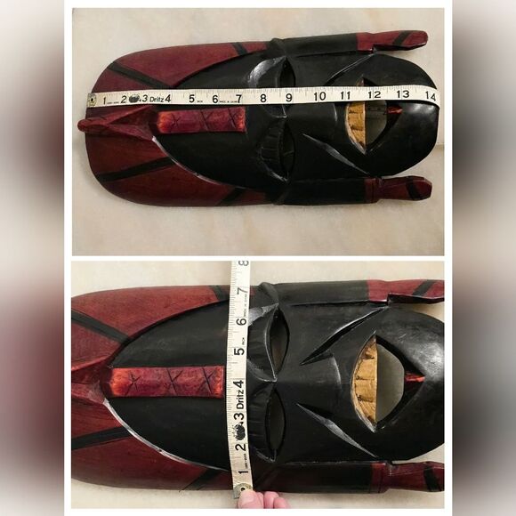 Vintage African Wooden Tribal Mask Handcarved Handpainted In Kenya - Picture 8 of 8